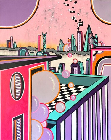 Painting titled "Cities Part 1." by Elena Dorofeeva, Original Artwork, Acrylic Mounted on Wood Panel