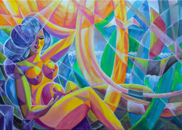 Картина под названием "In attesa." - Elena Dunaeva, Подлинное произведение искусства, Акрил Установлен на Деревянная рама дл…