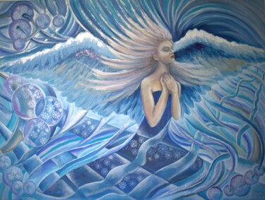 绘画 标题为“Winter Angel” 由Elena Dunaeva, 原创艺术品, 油 安装在木质担架架上