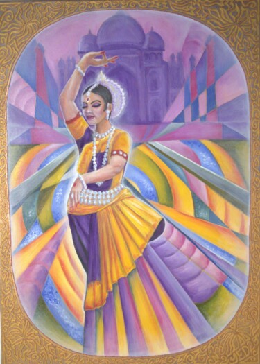 Painting titled "La danzatrice india…" by Elena Dunaeva, Original Artwork, Oil Mounted on Wood Stretcher frame