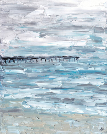Ζωγραφική με τίτλο "The ocean.Grey." από Elena Dundukova, Αυθεντικά έργα τέχνης, Λάδι