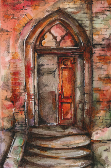 Pintura titulada "Old door" por Elena Dundukova, Obra de arte original, Acuarela