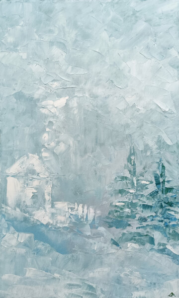 Painting titled "White Winter" by Elena Dundukova, Original Artwork, Oil