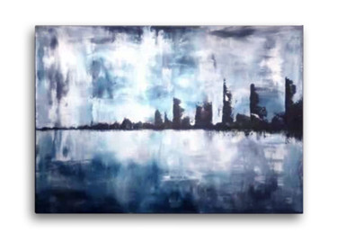 Painting titled "Tempesta sulla città" by Elena Ferro, Original Artwork, Oil