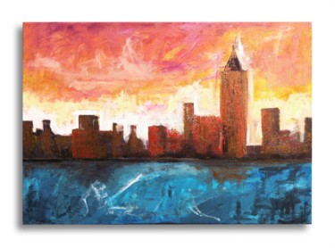Painting titled "skyline al tramonto" by Elena Ferro, Original Artwork, Acrylic