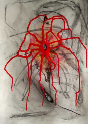 Painting titled "Spider webs" by Elena Flying, Original Artwork, Pastel