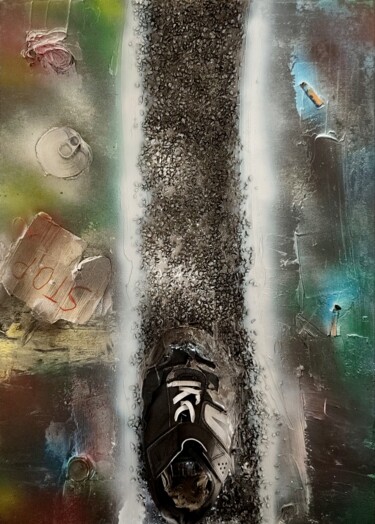 Schilderij getiteld "Barefoot on asphalt" door Elena Flying, Origineel Kunstwerk, Acryl
