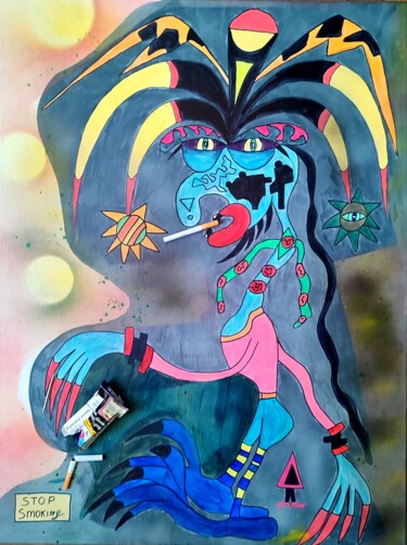 Ζωγραφική με τίτλο "Bogi" από Elena Flying, Αυθεντικά έργα τέχνης, Μαρκαδόρος