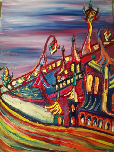 Pintura titulada "Il circo 2" por Elena Franceschiello, Obra de arte original, Oleo Montado en Bastidor de camilla de madera