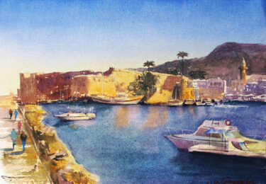 Painting titled "Sunny harbor" by Elena Gaivoronskaia, Original Artwork, Watercolor