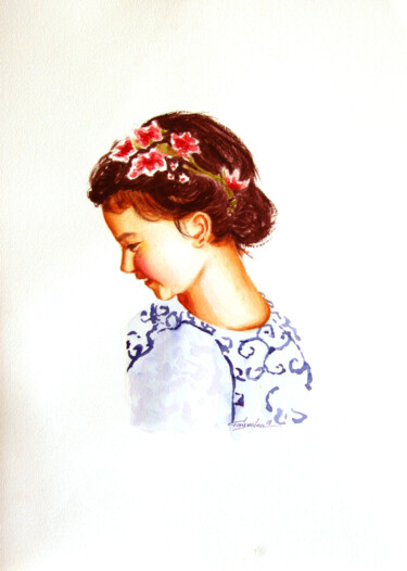 Painting titled "Smiling girl" by Elena Gaivoronskaia, Original Artwork, Watercolor