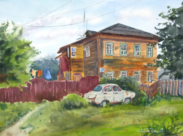 Pittura intitolato "The old house" da Elena Gaivoronskaia, Opera d'arte originale, Acquarello