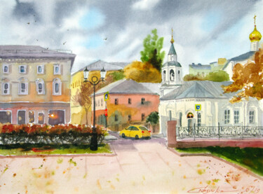 Schilderij getiteld "Sretensky Boulevard" door Elena Gaivoronskaia, Origineel Kunstwerk, Aquarel