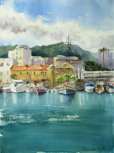 Peinture intitulée "Cyprus hotel" par Elena Gaivoronskaia, Œuvre d'art originale, Aquarelle