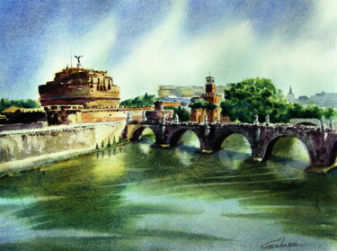 Painting titled "The Castel San't An…" by Elena Gaivoronskaia, Original Artwork, Watercolor