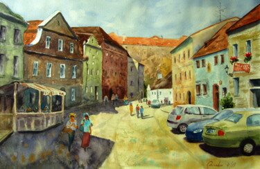 Painting titled "Walk in Cesky Kruml…" by Elena Gaivoronskaia, Original Artwork, Watercolor