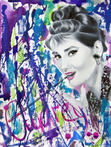 Malerei mit dem Titel "Audrey" von Elena Gaivoronskaia, Original-Kunstwerk, Aquarell