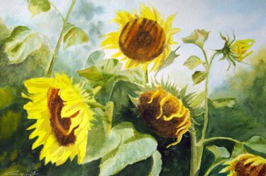 Painting titled "Sunflower" by Elena Gaivoronskaia, Original Artwork, Watercolor