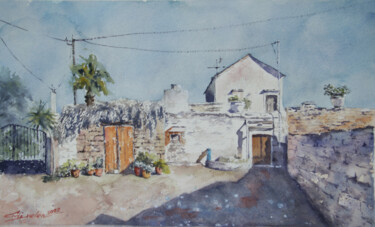 Painting titled "Greek courtyard" by Elena Gaivoronskaia, Original Artwork, Watercolor