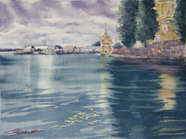 Painting titled "Seliger lake" by Elena Gaivoronskaia, Original Artwork, Watercolor