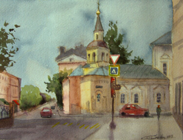 Pintura intitulada "Sretensky boulevard…" por Elena Gaivoronskaia, Obras de arte originais, Aquarela