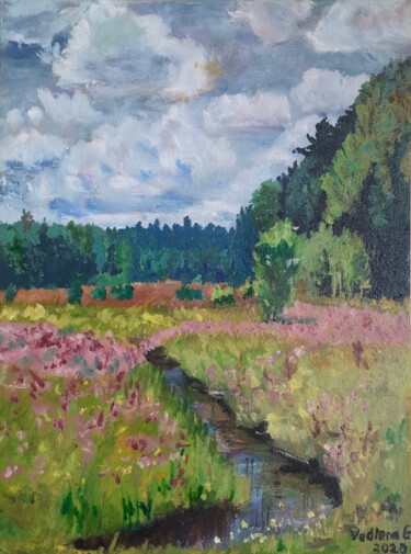 Картина под названием "Summer landscape (F…" - Elena Galeeva, Подлинное произведение искусства, Масло