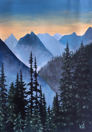 Картина под названием "In the mountains" - Elena Galeeva, Подлинное произведение искусства, Акрил