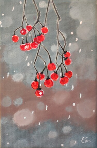 Peinture intitulée "Зимние ягоды" par Elena Galeeva, Œuvre d'art originale, Acrylique