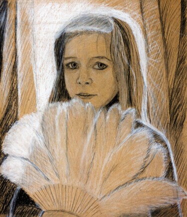 Картина под названием "Portrait "Fille à l…" - Elena Gerasimova, Подлинное произведение искусства, Графит Установлен на artw…