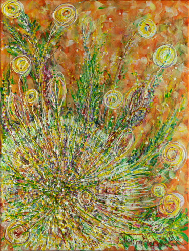 Painting titled "Happy Dandelion." by Elena Giersch (Charmelena.Art), Original Artwork, Acrylic