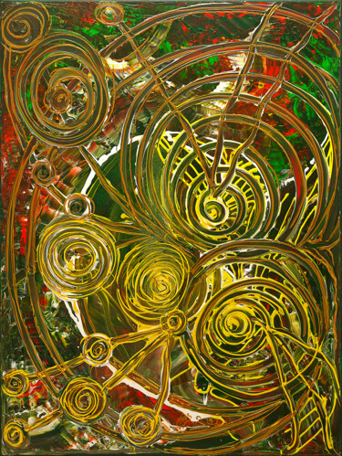 Painting titled "Golden labyrinth." by Elena Giersch (Charmelena.Art), Original Artwork, Acrylic