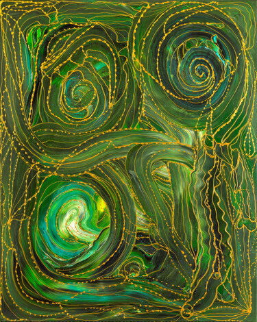 Painting titled "Green waves of plea…" by Elena Giersch (Charmelena.Art), Original Artwork, Acrylic Mounted on Wood Stretche…