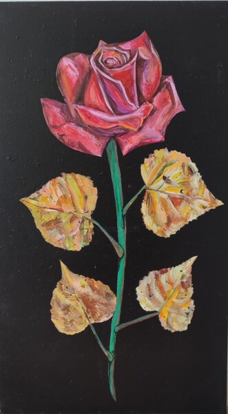 Painting titled "Rose Autumn" by Elena Giger, Original Artwork, Acrylic Mounted on Wood Stretcher frame