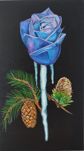 Painting titled "Rose Winter" by Elena Giger, Original Artwork, Acrylic Mounted on Wood Stretcher frame
