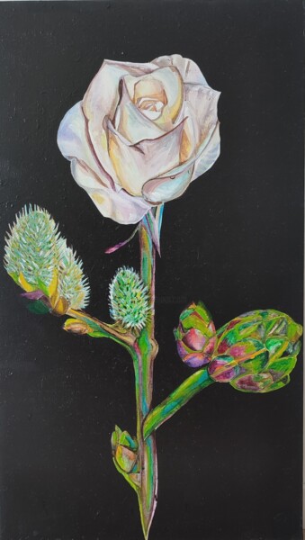 Painting titled "Rose Spring" by Elena Giger, Original Artwork, Acrylic Mounted on Wood Stretcher frame