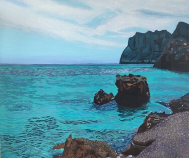 Painting titled "Cala San Vicente. M…" by Elena Giger, Original Artwork, Acrylic Mounted on Wood Stretcher frame