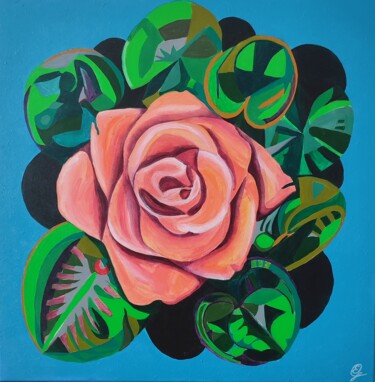 Painting titled "Water Rose" by Elena Giger, Original Artwork, Acrylic Mounted on Wood Stretcher frame