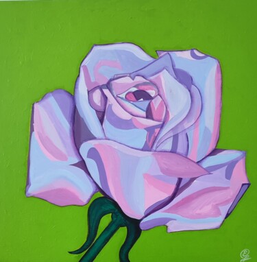 Painting titled "Rose" by Elena Giger, Original Artwork, Acrylic Mounted on Wood Stretcher frame