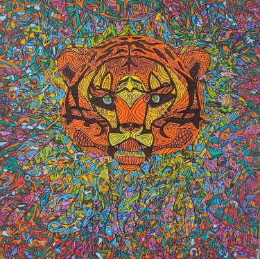 Картина под названием "Tiger" - Elena Giger, Подлинное произведение искусства, Акрил Установлен на Деревянная рама для носил…