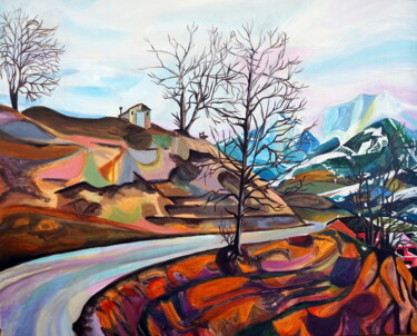 Pittura intitolato "Spring landscape in…" da Elena Giger, Opera d'arte originale, Acrilico