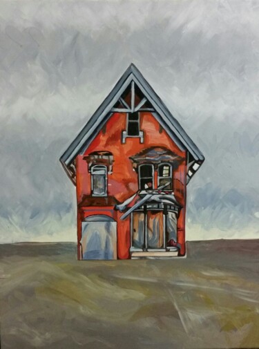 Painting titled "Abandoned house in…" by Elena Giger, Original Artwork, Acrylic Mounted on Wood Stretcher frame