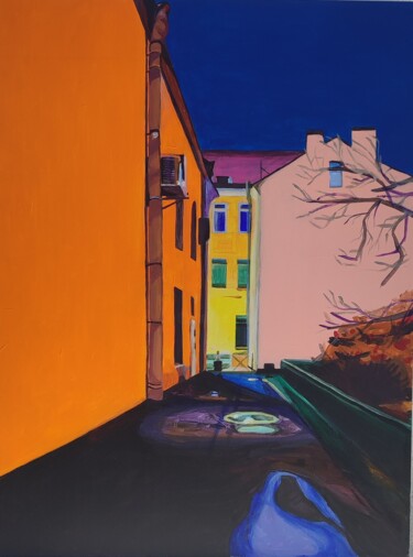Painting titled "Courtyard in St. Pe…" by Elena Giger, Original Artwork, Acrylic Mounted on Wood Stretcher frame