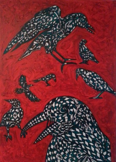 Painting titled "The Crows" by Elena Giger, Original Artwork, Acrylic
