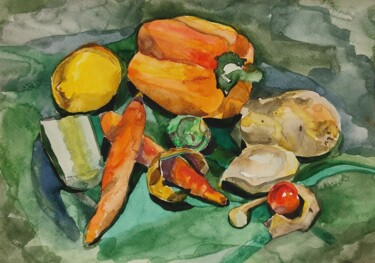 Schilderij getiteld "Still life with veg…" door Elena Giger, Origineel Kunstwerk, Aquarel