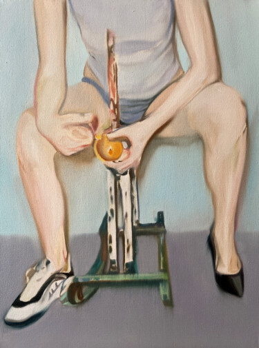 Painting titled "Orange" by Elena Golovina, Original Artwork, Oil Mounted on Wood Stretcher frame