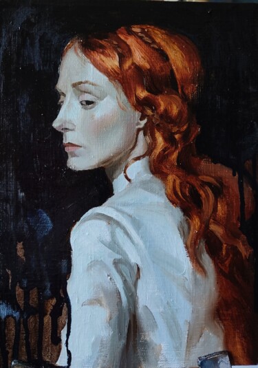 Картина под названием "«Девушка с золотыми…" - Елена Гришина, Подлинное произведение искусства, Масло