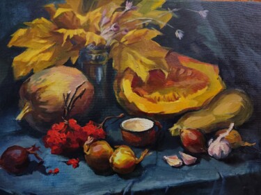 Картина под названием "«Натюрморт с тыквам…" - Елена Гришина, Подлинное произведение искусства, Масло
