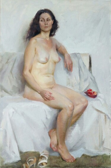 Картина под названием "«Обнаженная на бело…" - Елена Гришина, Подлинное произведение искусства, Масло