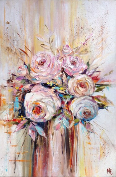 Картина под названием "Bouquet of happiness" - Elena Hontar, Подлинное произведение искусства, Масло