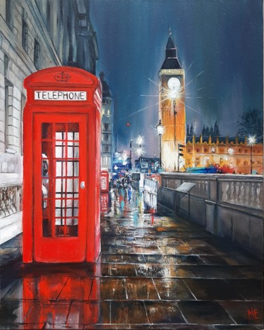 Painting titled "London at night" by Elena Hontar, Original Artwork, Oil